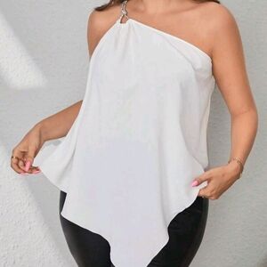 Shein - Plus Size Elegant White One-Shoulder Women's Top